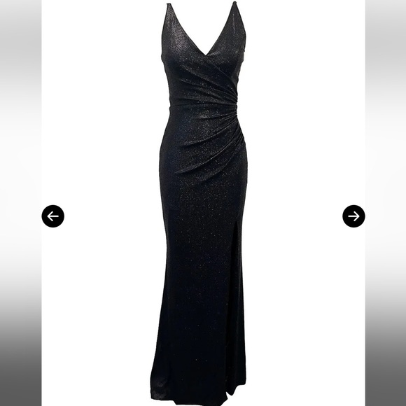 NWT - Dress the Population Jordan ruched side slit dress in black metallic! - Picture 2 of 9